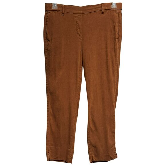 J. Jill Linen Blend Stretch Straight Leg Pants Sz M Rust Pockets Classic Preppy - Picture 1 of 4